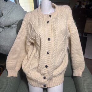 Vintage Moffat Woollens Scotland Aran Cable Knit Cardigan 100% Pure New Wool